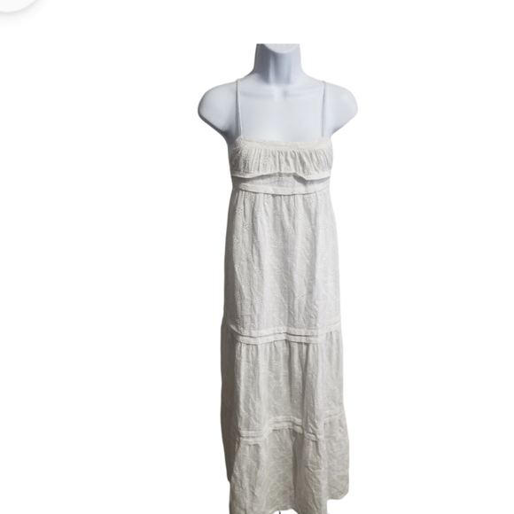 SOLD• Zara White Eyelet Maxi A-line Dress Small - Picture 3 of 6